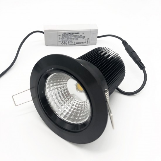 12W COB LED Dimmable Gimble Downlight, Black Fitting