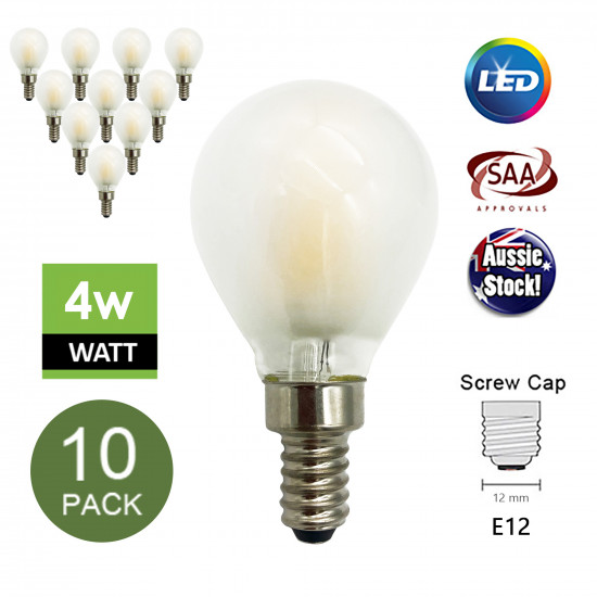 Filament Edison LED Bulb Globe E12 4W G45 240V Frosted 3000K - Set of 10