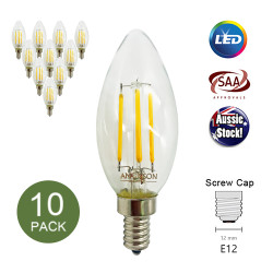 Filament Edison LED Bulb Globe E12 3W C35  - 10 Pack