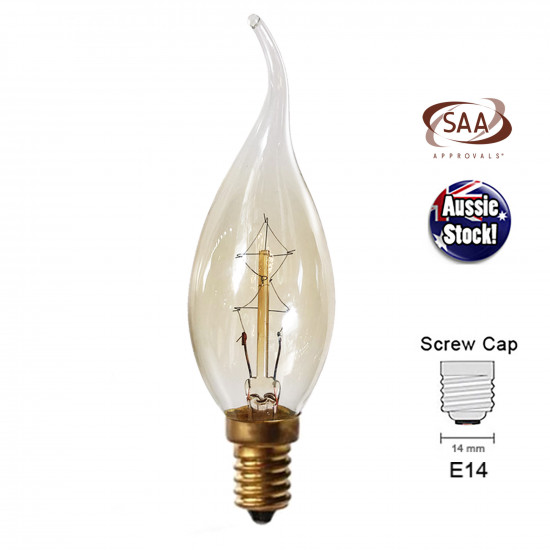 Flame Tip Candle Edison-style Carbon Filament Bulb Globe E14 40W Antique Clear Shape F 