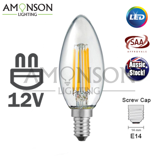 12V LED Filament Candle Bulb E14 C35 4W Screw  Warm White