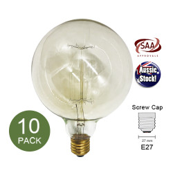 Filament Edison Halogen Bulb Globe E27 40W G125 Warm White Shape G - 10 Pack