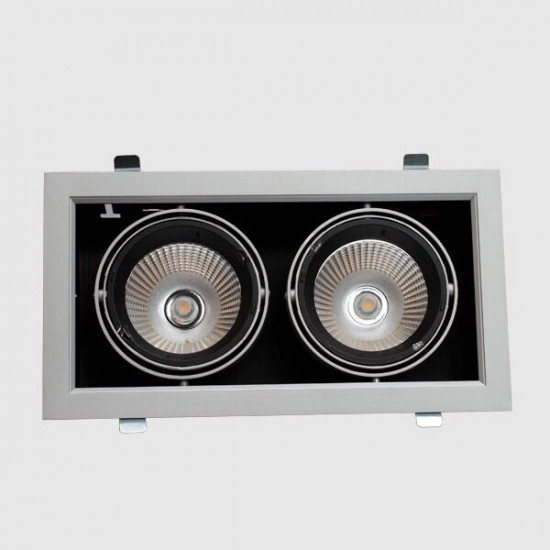 30W Recessed LED AR111 Downlight 2 Heads Rectangle Fitting White