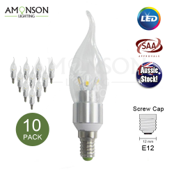 LED Candle Bulb/Globe E12 C35F 3W COB - 10 Pack
