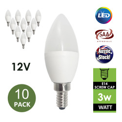 12V LED Bulb Globe E14 C35 3W Frosted Warm White - 10 Pack