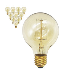 Filament Edison Vintage Bulb Globe E27 40W G80 Shape E - 10 Pack