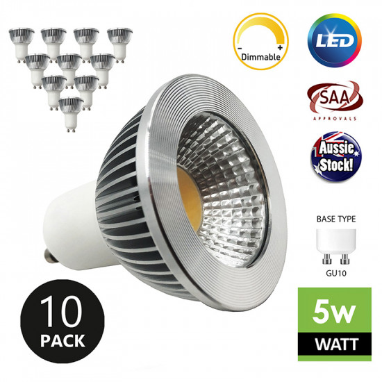 10 Pack LED 5W GU10 COB Style Dimmable Spot Light Bulb 240V Warm White